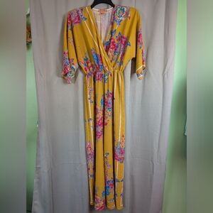 Flying Tomato Yellow Ruched Jumpsuit with Dolman Sleeves